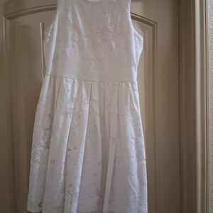 Sleeveless White Textured Fit & Flare Mini Dress